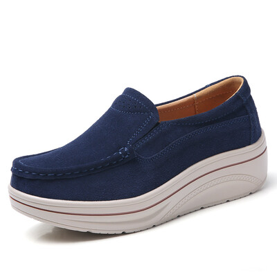 

LZJ 2019 Spring women flats shoes platform sneakers shoes leather suede casual shoes slip on flats heels creepers moccasins 3088