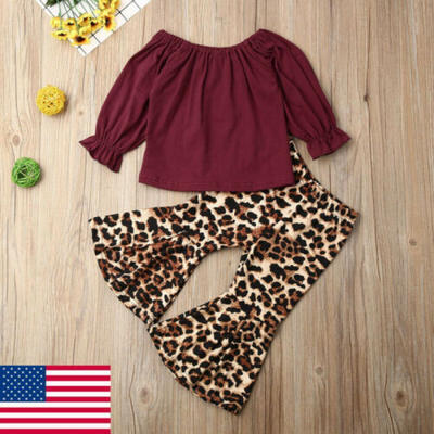

US Stock Newborn Kid Baby Girl Long Sleeve Tops T-shirtLeopard Pants Clothes