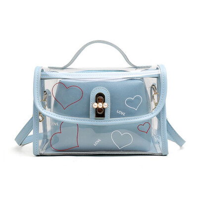 

Two-Pieces Set Women Transparent Shoulder Bag Clear Jelly Bag Tote Casual Handbag Girl Messenger Crossbody Bag