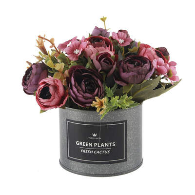 

Artificial Flowers Potted Delicate Silk Hand Made Bud With Iron Flower Pot Silk Artificial Flowers For Wedding Home Decoration