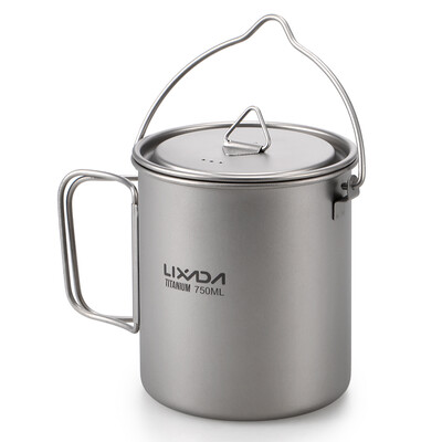 

Lixada Ultralight 750ml Titanium Pot Portable Titanium Water Mug Cup with Lid&Foldable Handle Outdoor Camping Cooking Picnic