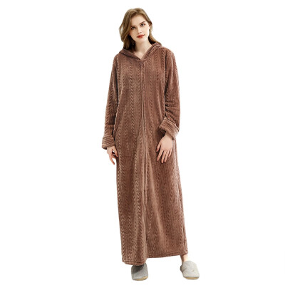 

Autumn And Winter Nightgown Zipper Bathrobe Flannel Couple Gown Pocket Hooded Long Robe