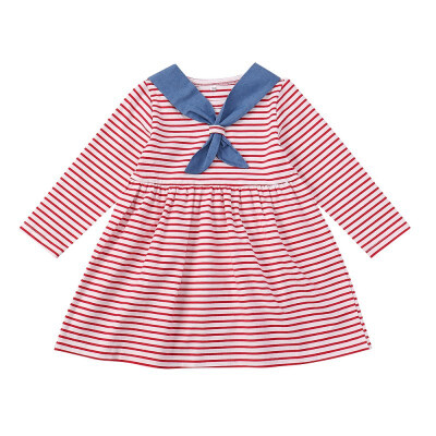 

New Baby Girls Autumn Warm Striped Draped Patchwork Dress High Quality Kids Children Long Sleeve Soft Cotton Cute Clothing Dress