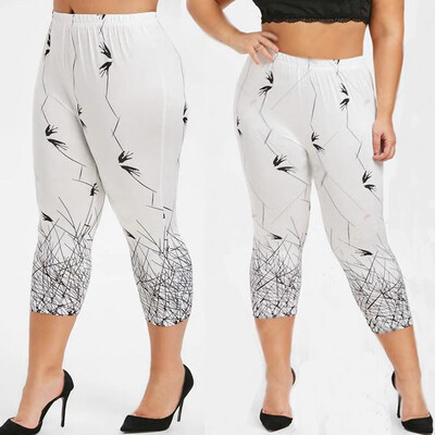 

Gobestart Fashion Womens High Waist Elastic Plus Size Printing Tight Pants Shorts Leggings