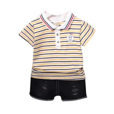 

Baby Boy Clothes Summer Kids Clothes Sets Lapel T-shirtPants Suit stripe Printed Clothes Hot Sale Sport Suits