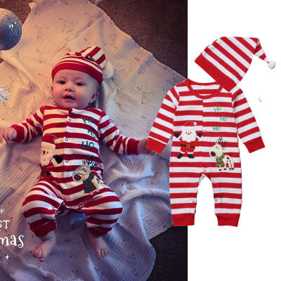 

Xmas Toddler Baby Boy Girl Romper Bodysuit Playsuit Jumpsuit Hat Clothes Outfit