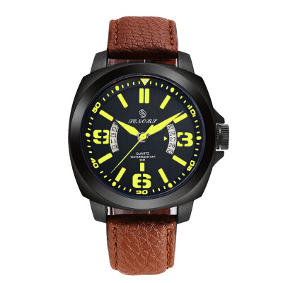 

〖Follure〗SENORS Waterproof Mens Date Leather Strap Travel Sport Quartz Wrist Watch