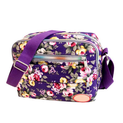 

Fashion Women Floral Printed Multi Pockets Zipper Crossbody Shoulder Canvas Bag