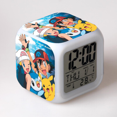 

Novel Pokemon Pikachu Digital Alarm Clock Night Light LED Flash Light with LCD Display Anime Figures Electric Clocks for Children