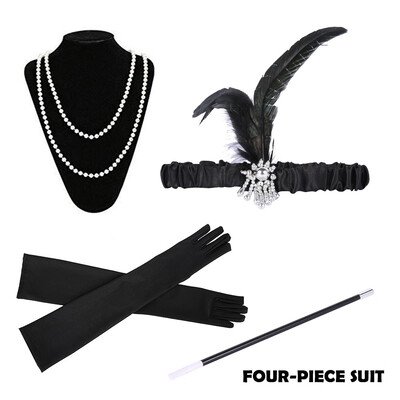 

4PCS Girl Accessories GlovesTobacco RodNecklace Headband Retro Party Cosplay