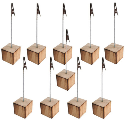 

10pcs Cube Base Table Card Clips Holder Memo Alligator Clip Clasp Wooden Base Pictures Stand