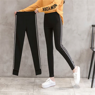 

Women Side Striped Casual Leggings Autumn Winter Velvet Sporting Slim Thin Pants Fitness Trousers