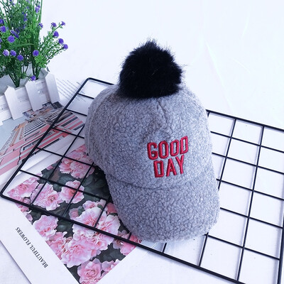 

Childrens hat autumn&winter baseball cap solid color wool ball girls cap cap babys cold hat Chinese childrens Korean Trend