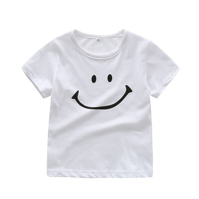

New Baby Tshirt Pure Cotton Summer Boys And Girls Baby Bottom Smiling Face Knitted Tops Short Sleeve T-shirt Popular