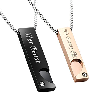 

Her King HisHer Queen HisHer Titanium Steel Fashion Mini Couple Pendant Necklace Set Couples Gift for Lover Valentine