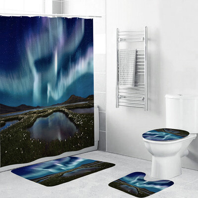 

Toponeto 4PCS Non Slip Toilet Polyester Cover Mat Set Bathroom Shower Curtain