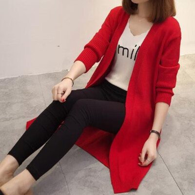 

Korean casual long knit cardigan fashion trend solid color ladies jacket loose thin V-neck casual outside take