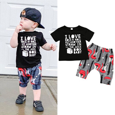

Summer Casual Baby Boy Letter Printing Short Sleeve T-Shirt And Short Pants Kids Two-piece Outfit Set