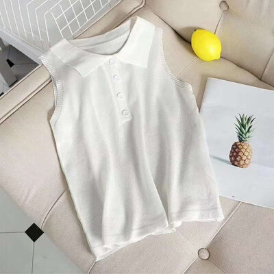 

Summer Lapel Tank Top For Women Sweet Candy Color Lapel Solid Color Joker Slim Knitted Tank Top Breathable Tank Top