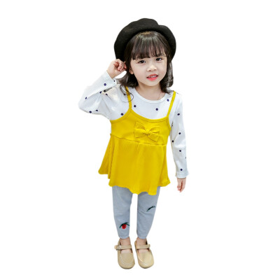 

Autumn Cute Set Baby Girls Casual Fake 2 Piece Long Sleeve Polka Dot Pattern T-shirt TopsPants Suits Costume Set