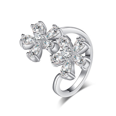 

Woman Flower Petal Shaped Zircon Double Design Ring Jewelry for Party or Wedding