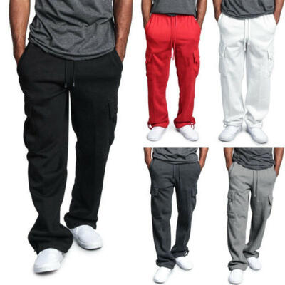 

Fashion Mens Jogger Heavy Weight Fleece Cargo Pocket Sweat Pants Drawstring