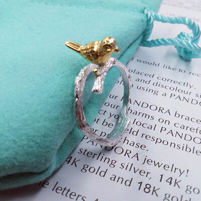 

New Hand Made White Copper Ring Bird Branch Ring Ring Tree
