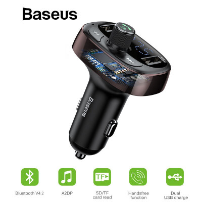 

Baseus 34A Dual USB Car Charger FM Transmitter Aux Modulator Bluetooth Handsfree Car MP3 Audio Multifunction fast Car Charger