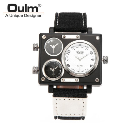 

OULM Men Business Watch Luxury Canvas Band Quartz Watch Three Time Zone Sport Wristwatch