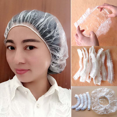 

100pcs Disposable Hat Hotel One-Off Elastic Shower Bathing Cap Clear Hair Salon Waterproof Show Hats Bathroom Accessories