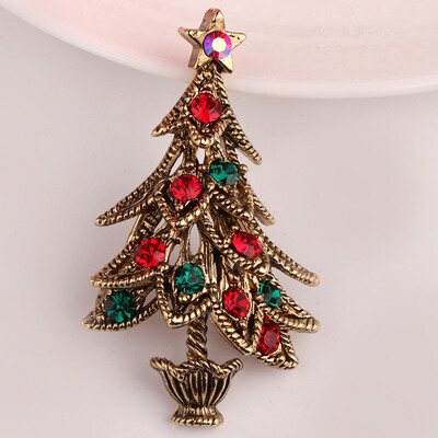 

1Pc New Christmas Tree Crystal Brooches Pins Christmas Fashion Woman Jewelry Gift
