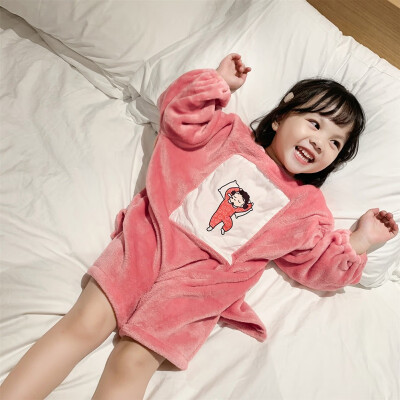 

Children Autumn Winter Flannel Clothing Cartoon Print Casual Sweet Suit Autumn Pajamas Cotton Soft Nightdress