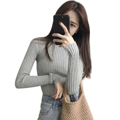 

Women Sweater Knit o-neck Pullovers Autumn Basic Female Sweaters Pullover Slim Fit Simple Solid Color Korean style Fashion top