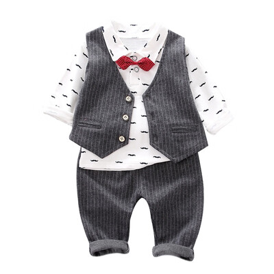 

Autumn Fashion infant clothing Baby Suit Baby Boys Clothes Gentleman Bow Tie Rompers Vest pants Baby Set