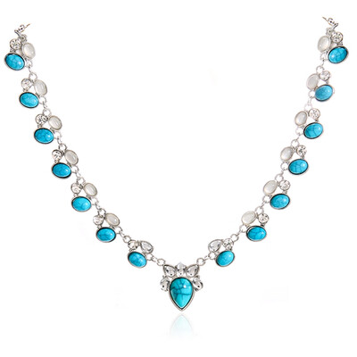 

Women Fashion Boho Collar Choker Silver Ethnic Style Bohemian Turquoise Beads Necklace Jewelry