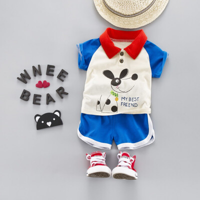 

2PcsSet Summer Children Baby Boys Girls Casual Short Sleeve Cotton Cartoon Print T-shirt TopsShorts Suits Costume Set