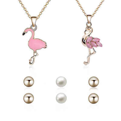 

Lovely Sweet Women Pink Bird Pendant Necklace Crystal Shining Chain Pearl Earrings Kit Girl Lady Gift Jewelry