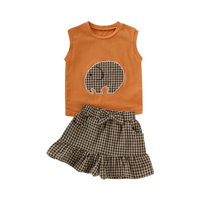 

Summer Clothes Set 2PCS for Girls Sleeveless T-shirt Casual Plaid Short Set for Kids Girls