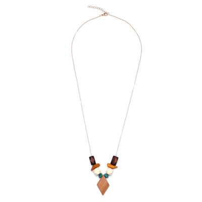 

New Design Multicolor Geometric Wood Pendant Necklace For Women Bohemia Vintage Snake Chain Necklaces Bijoux