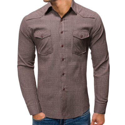 

Tailored Fashion Men Plaid Business Casual Long Sleeve Turn-down Collar Shirts