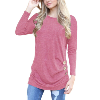 

Women T Shirts Batwing Sleeve O-Neck Button T Shirt Women Autumn Long Sleeve Solid Casual Tshirt Tops Female