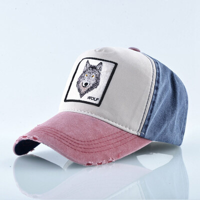 

Unisex Women Men Wolf Tiger Animals Embroidery Snapback Hats Cotton Washed Denim Baseball Caps Truck Hats
