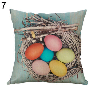 

Happy Easter Egg Rabbit Flower Pillow Case Cushion Cover Sofa Bed Car Cafe Decor