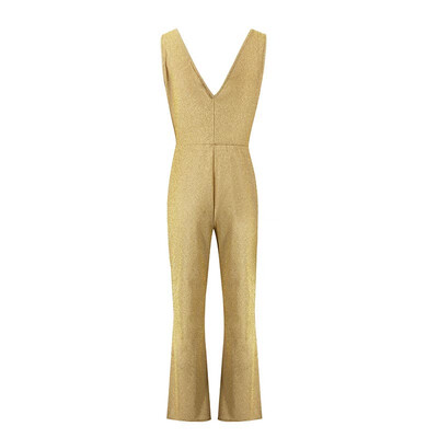 

Women Straps Solid Color Deep V-Neck Backless Loose Middle Waist Flare Jumpsuit Fashion 2019