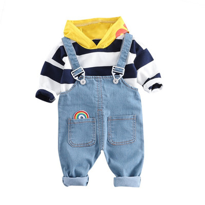 

Fashion Stripe Boys Hoodies Sweatershirt Spring Boy Clothes Set New Strap Jeans Handsome Boy Clothes Set Children Clothing