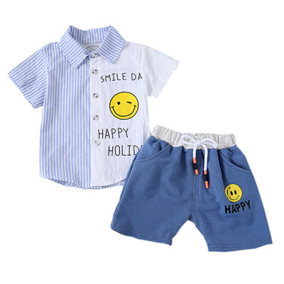 

Summer Baby Boys Clothes Short Sleeve Smile Print Tops Blouse ShirtsShorts Casual Outfits Striped Baby Clothing Sets