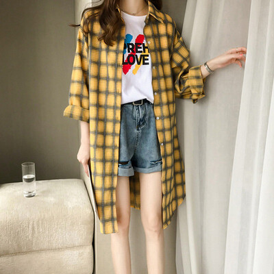 

Women Fashion Plaid Long Blouses Tops Women Autumn Casual Loose Shirts Female Boyfriend Style Long Sleeve Shirt