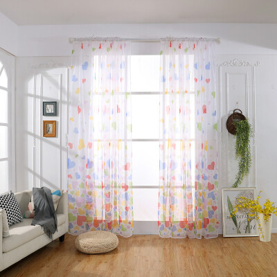 

Toponeto Heart Shaped Curtain Tulle Window Treatment Voile Drape Valance 2 Panel Fabric