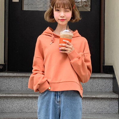 

Sweatshirt Women Harajuku Hoodies Girls Solid Color Hooded Tops Long sleeve New Social Korea style Winter 2019 Thin Coat