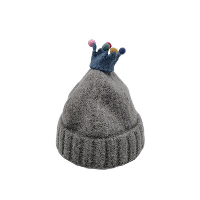 

Boys Girls Cute Autumn Winter Warm Kids Baby Crown Design Hats Wool Hemming Caps